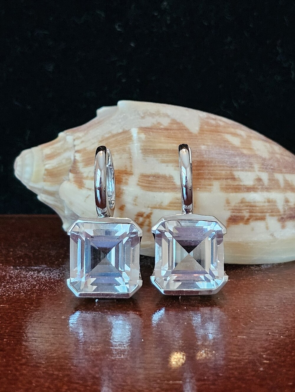 ELLE Sterling Silver Asscher-Cut Crystal Drop Earrings 1 1/8”